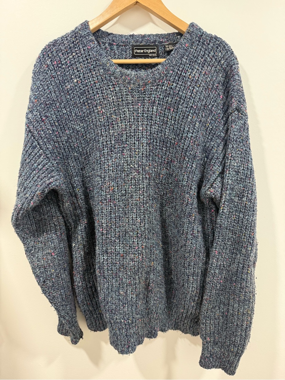 Peter England Wool Blend Blue Speckled Knit Crewneck Sweater